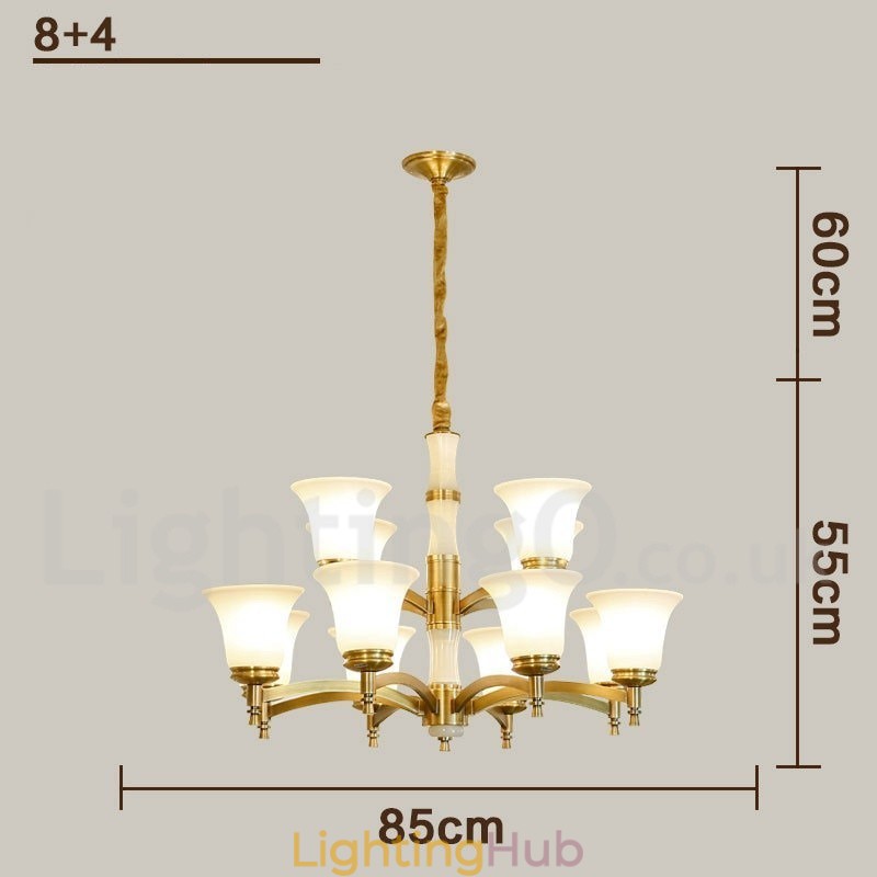 Pure Brass Luxurious Rustic Retro Vintage Brass Stone Pendant Candle Chandelier with Glass Shades