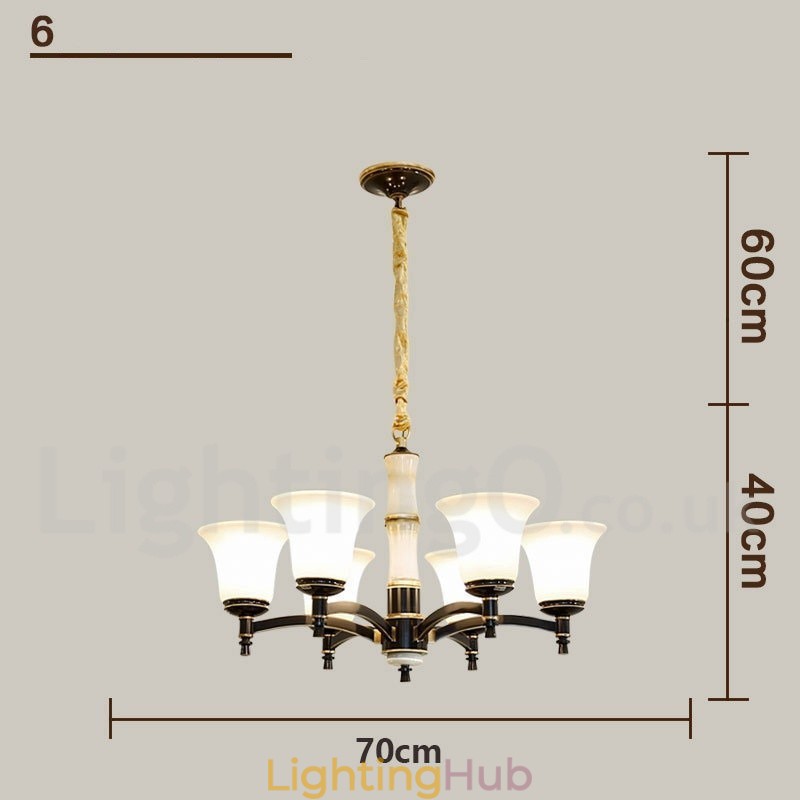 Pure Brass Luxurious Rustic Retro Vintage Brass Stone Pendant Candle Chandelier with Glass Shades
