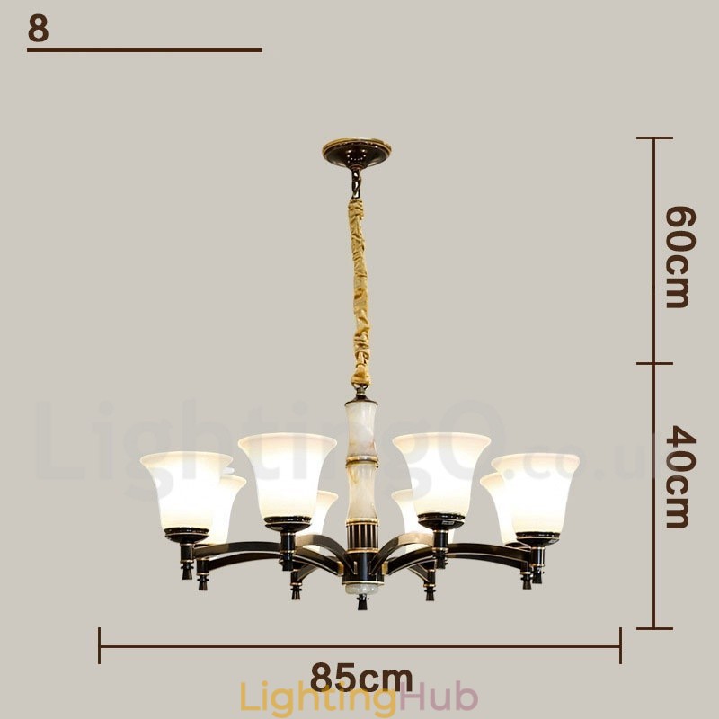 Pure Brass Luxurious Rustic Retro Vintage Brass Stone Pendant Candle Chandelier with Glass Shades