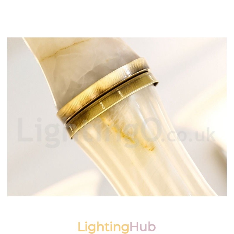 Pure Brass Luxurious Rustic Retro Vintage Brass Stone Pendant Candle Chandelier with Glass Shades