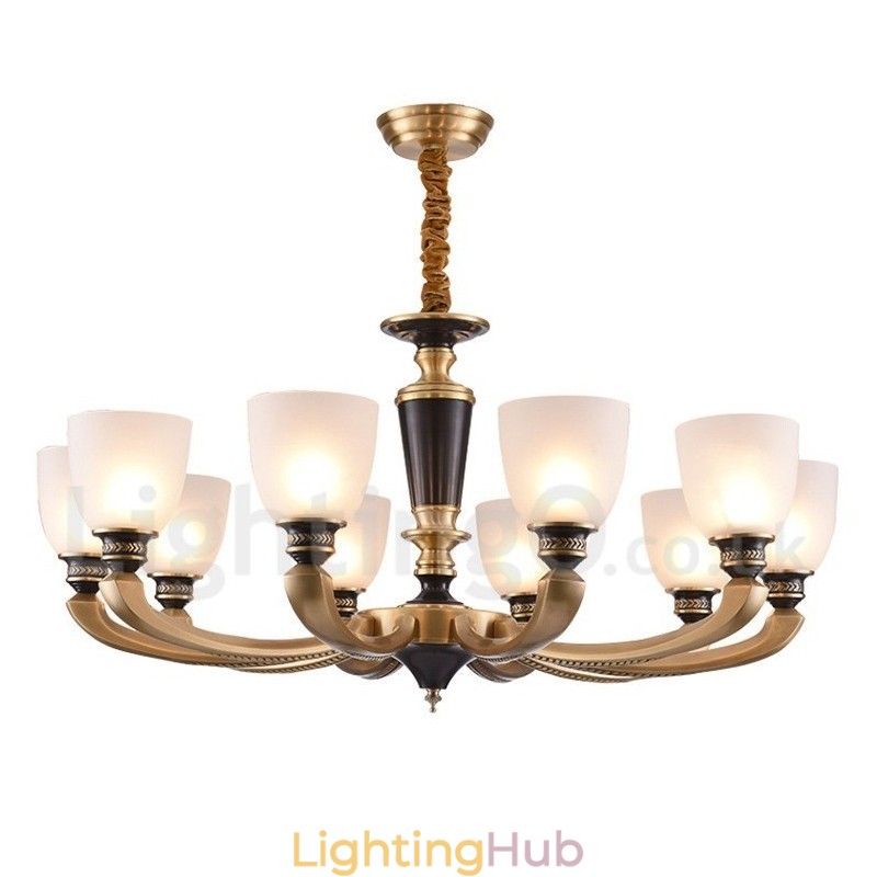 Pure Brass Luxurious Rustic Retro Vintage Brass Pendant Candle Chandelier with Glass Shades
