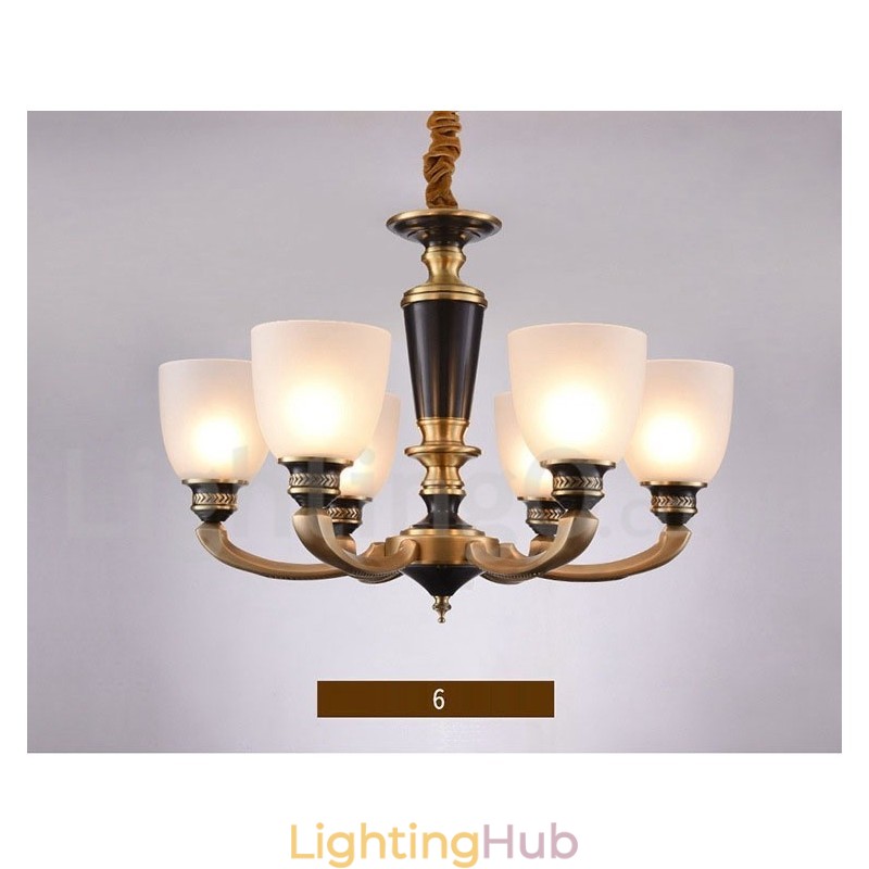 Pure Brass Luxurious Rustic Retro Vintage Brass Pendant Candle Chandelier with Glass Shades