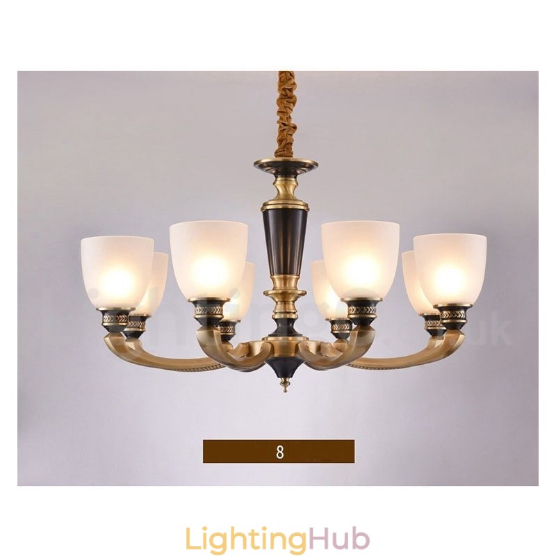 Pure Brass Luxurious Rustic Retro Vintage Brass Pendant Candle Chandelier with Glass Shades