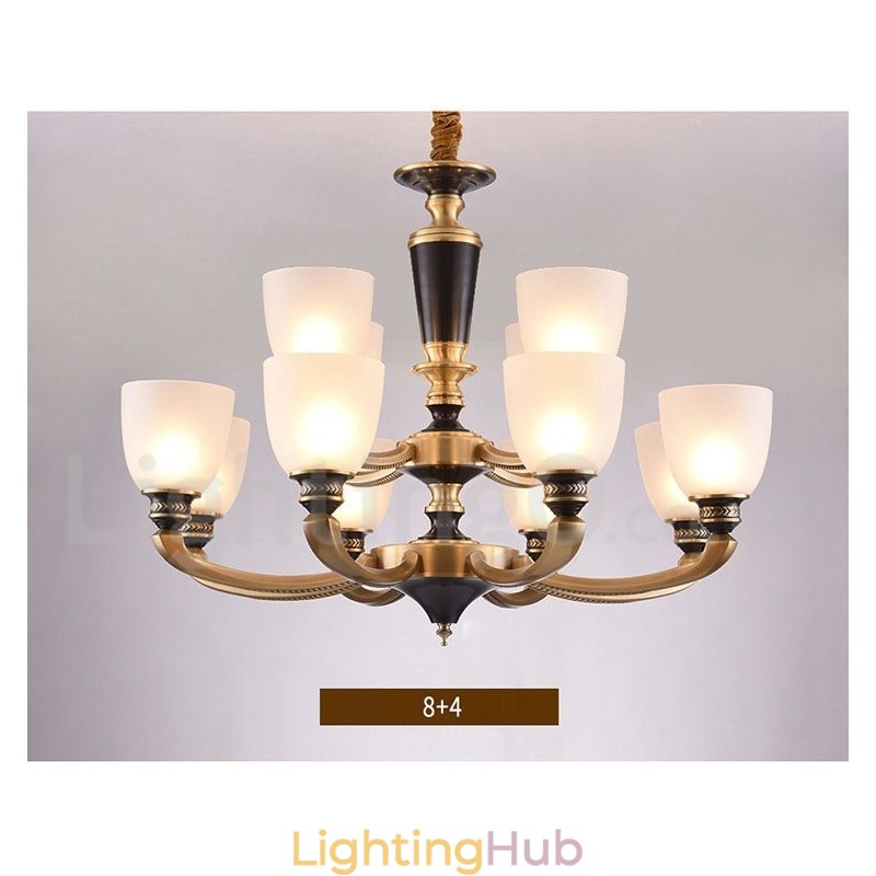 Pure Brass Luxurious Rustic Retro Vintage Brass Pendant Candle Chandelier with Glass Shades