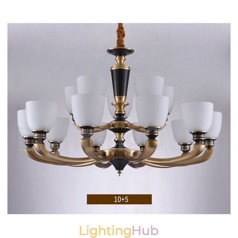 Pure Brass Luxurious Rustic Retro Vintage Brass Pendant Candle Chandelier with Glass Shades