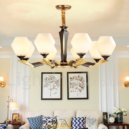 Pure Brass Luxurious Rustic Retro Vintage Brass Pendant Candle Chandelier with Glass Shades Pure Brass Luxurious Rustic Retro Vintage Brass Pendant Candle Chandelier with Glass Shades