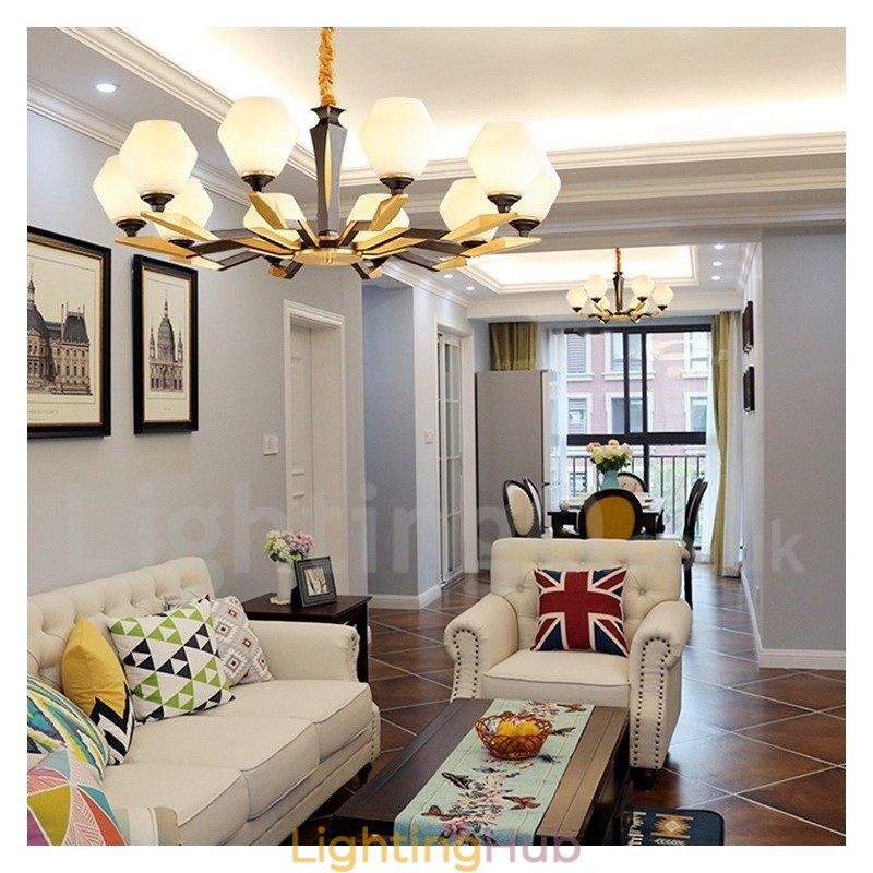 Pure Brass Luxurious Rustic Retro Vintage Brass Pendant Candle Chandelier with Glass Shades