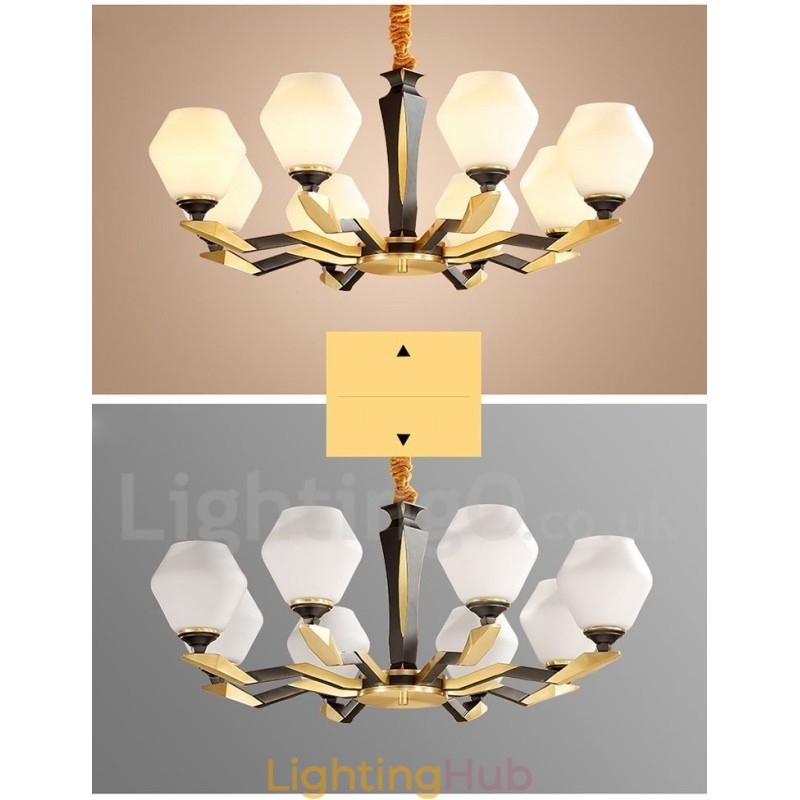 Pure Brass Luxurious Rustic Retro Vintage Brass Pendant Candle Chandelier with Glass Shades