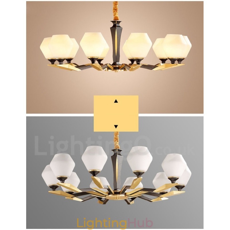 Pure Brass Luxurious Rustic Retro Vintage Brass Pendant Candle Chandelier with Glass Shades
