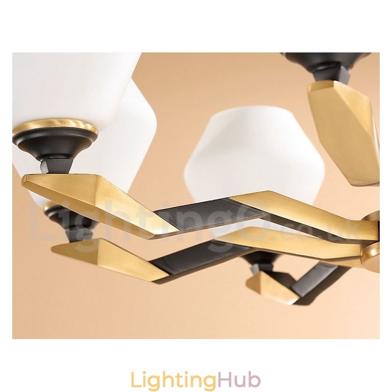 Pure Brass Luxurious Rustic Retro Vintage Brass Pendant Candle Chandelier with Glass Shades