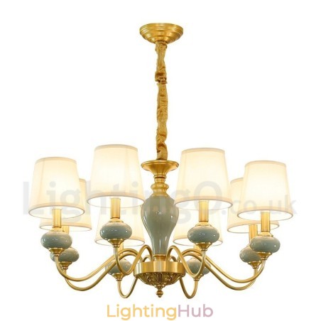 Pure Brass Luxurious Rustic Retro Vintage Brass Ceramics Pendant Candle Chandelier with Fabric Shades Pure Brass Luxurious Rustic Retro Vintage Brass Ceramics Pendant Candle Chandelier with Fabric Shades