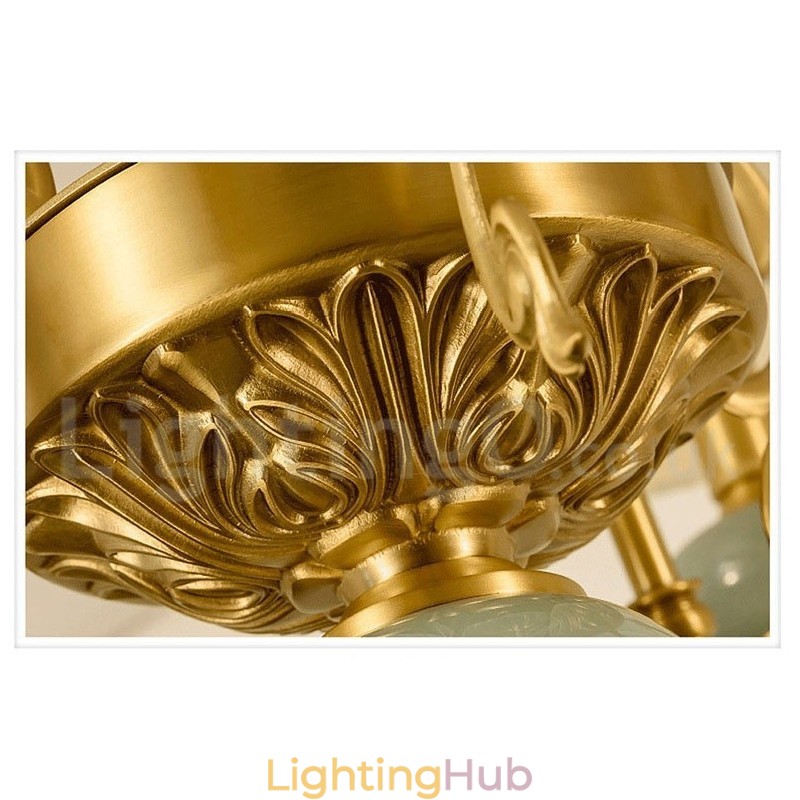 Pure Brass Luxurious Rustic Retro Vintage Brass Ceramics Pendant Candle Chandelier with Fabric Shades
