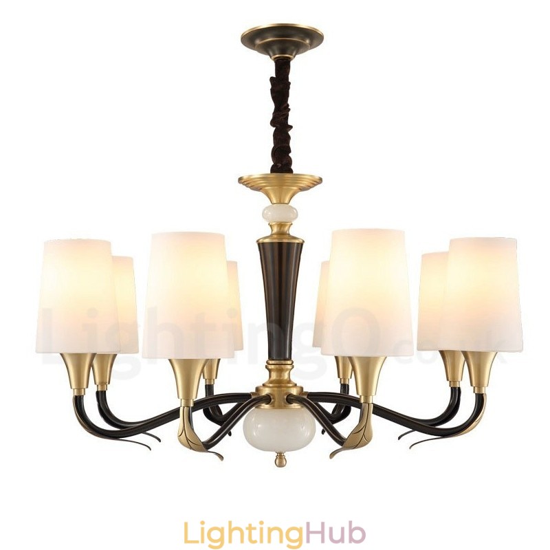 Pure Brass Luxurious Rustic Retro Vintage Brass Stone Pendant Candle Chandelier with Glass Shades