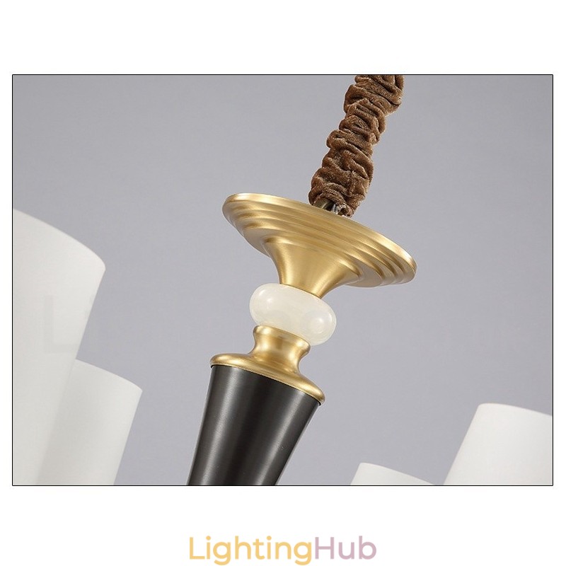 Pure Brass Luxurious Rustic Retro Vintage Brass Stone Pendant Candle Chandelier with Glass Shades