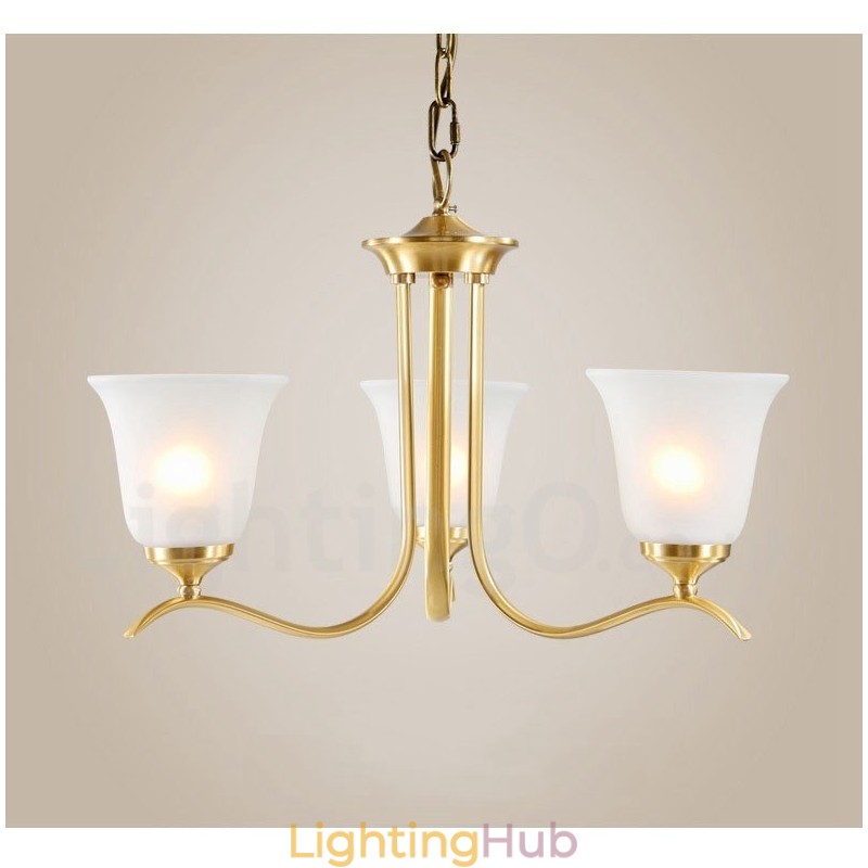 Pure Brass Luxurious Rustic Retro Vintage Brass Pendant Candle Chandelier with Glass Shades