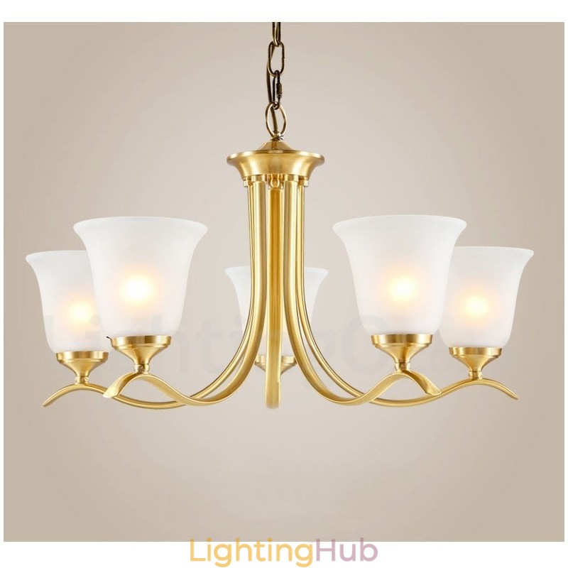 Pure Brass Luxurious Rustic Retro Vintage Brass Pendant Candle Chandelier with Glass Shades