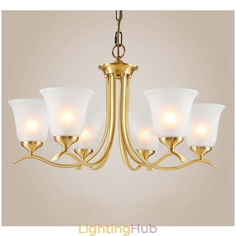 Pure Brass Luxurious Rustic Retro Vintage Brass Pendant Candle Chandelier with Glass Shades