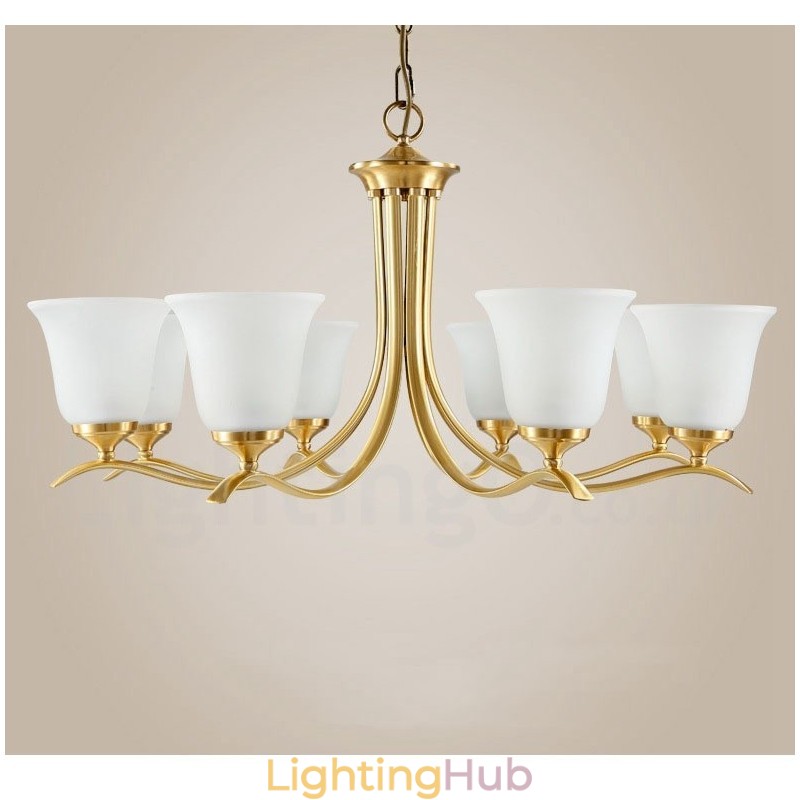 Pure Brass Luxurious Rustic Retro Vintage Brass Pendant Candle Chandelier with Glass Shades