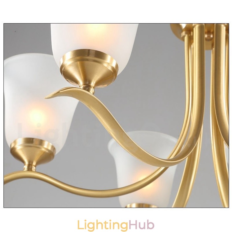 Pure Brass Luxurious Rustic Retro Vintage Brass Pendant Candle Chandelier with Glass Shades