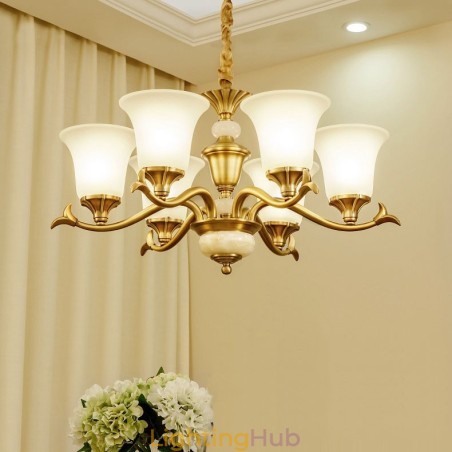 Pure Brass Luxurious Rustic Retro Vintage Brass Stone Pendant Candle Chandelier with Glass Shades Pure Brass Luxurious Rustic Retro Vintage Brass Stone Pendant Candle Chandelier with Glass Shades