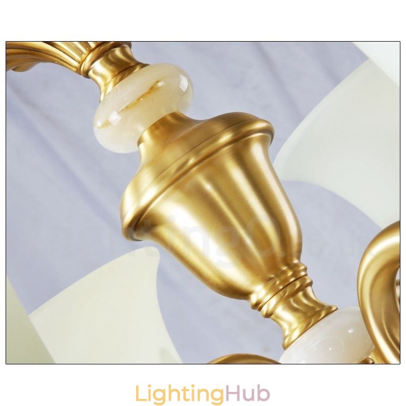Pure Brass Luxurious Rustic Retro Vintage Brass Stone Pendant Candle Chandelier with Glass Shades