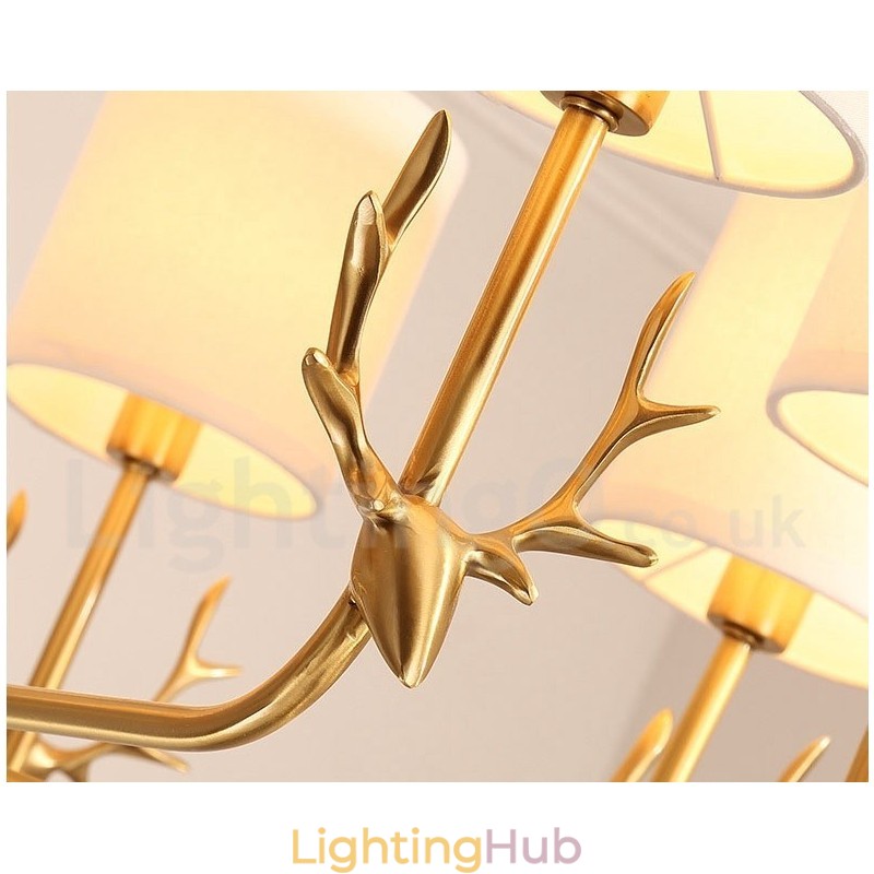 Pure Brass Luxurious Rustic Retro Vintage Brass Pendant Candle Chandelier with Fabric Shades