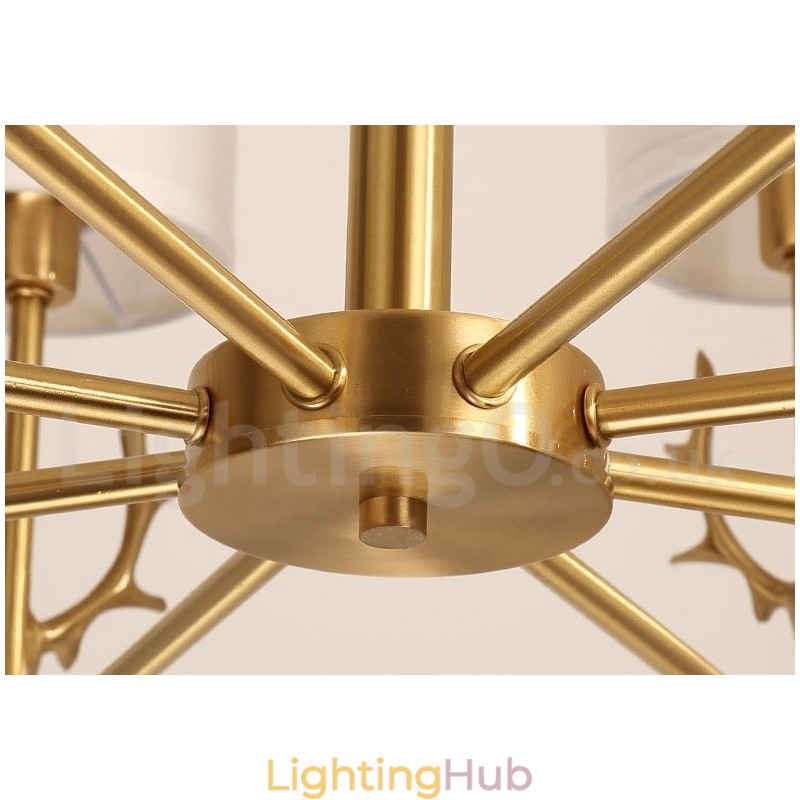 Pure Brass Luxurious Rustic Retro Vintage Brass Pendant Candle Chandelier with Fabric Shades