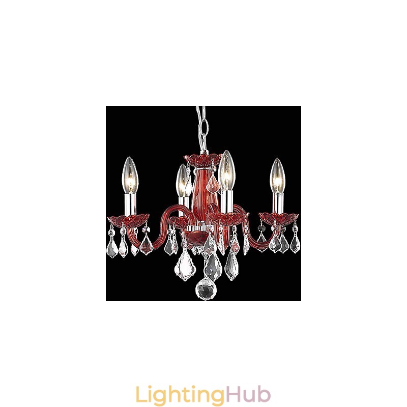 Candle Featured Crystal Chandelier with 4 Lights in Red