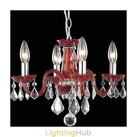 Candle Featured Crystal Chandelier with 4 Lights in Red Candle Featured Crystal Chandelier with 4 Lights in Red