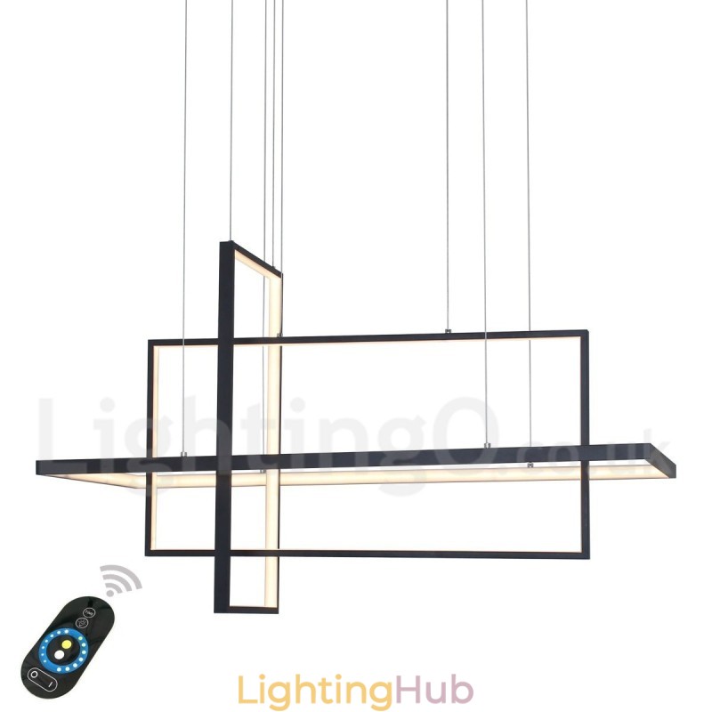 Dimmable Linear Pendant Light with Remote Control Ambient Light Painted Finishes Aluminum Modern Design