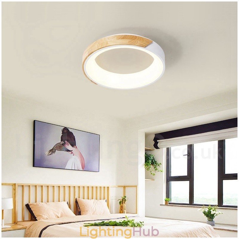 Dimmable Multi Colours Round Wood Ceiling Light with Acrylic Shade Ceiling Lamp Nordic Style