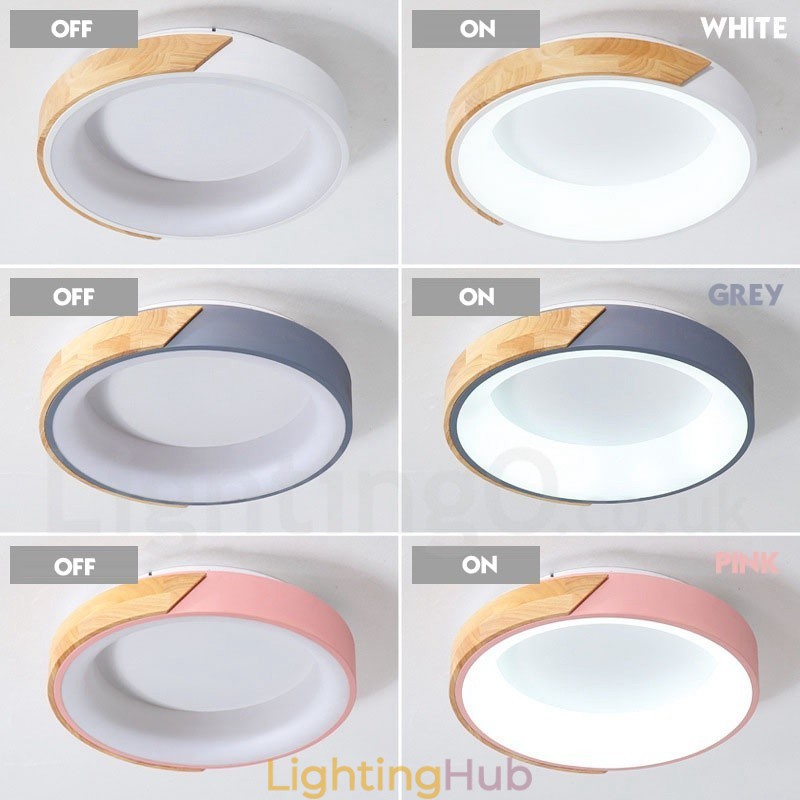 Dimmable Multi Colours Round Wood Ceiling Light with Acrylic Shade Ceiling Lamp Nordic Style