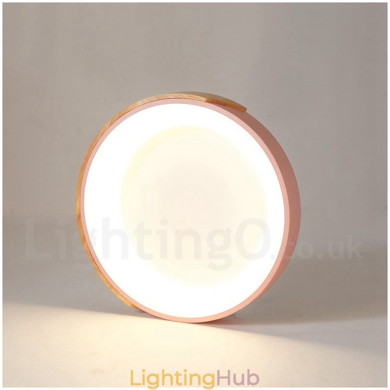 Dimmable Multi Colours Round Wood Ceiling Light with Acrylic Shade Ceiling Lamp Nordic Style