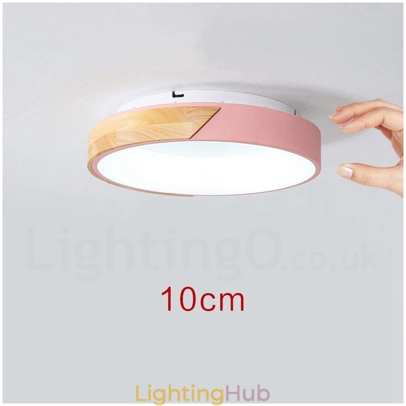 Dimmable Multi Colours Round Wood Ceiling Light with Acrylic Shade Ceiling Lamp Nordic Style