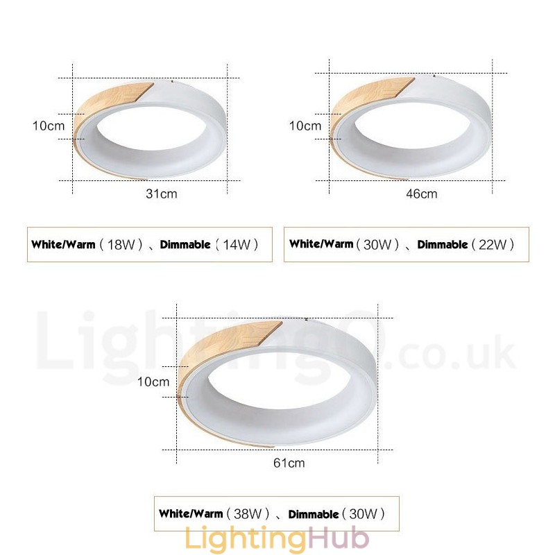 Dimmable Multi Colours Round Wood Ceiling Light with Acrylic Shade Ceiling Lamp Nordic Style