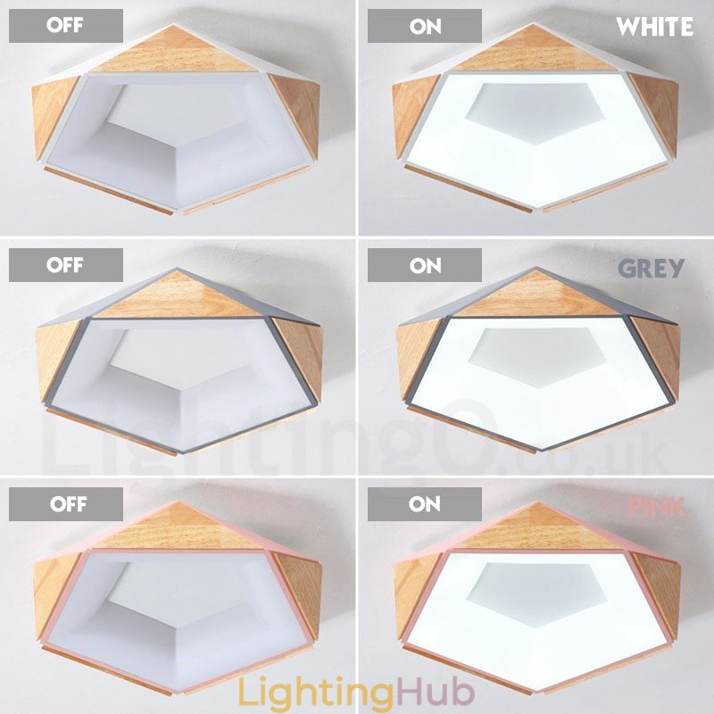 Dimmable Multi Colours Pentagon Wood Ceiling Light with Acrylic Shade Ceiling Lamp Nordic Style