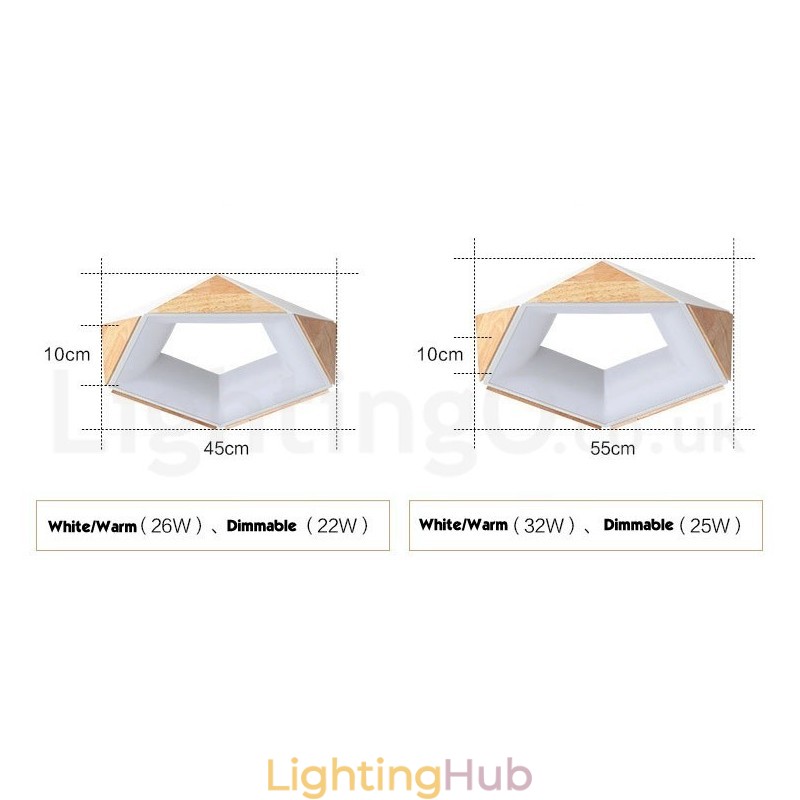 Dimmable Multi Colours Pentagon Wood Ceiling Light with Acrylic Shade Ceiling Lamp Nordic Style