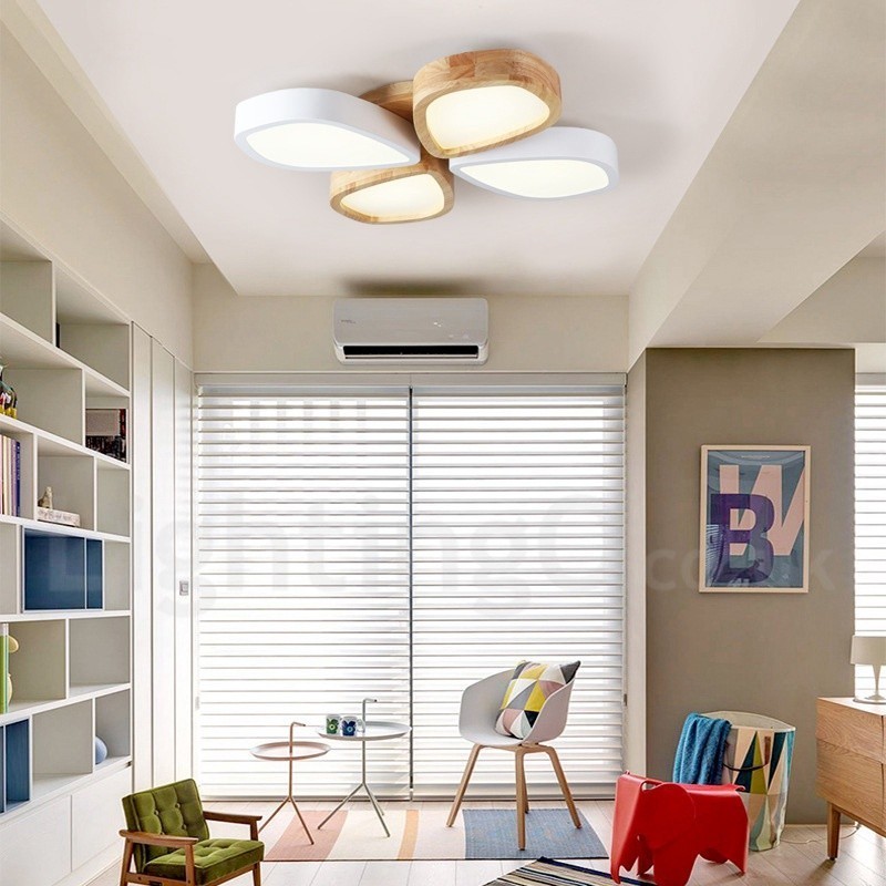 Dimmable Ultra thin Petal Wood Ceiling Light with Acrylic Shade Ceiling Lamp Nordic Style