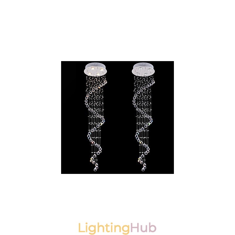 Crystal Pendant Light Chandelier Lighting 4 Lights Silver Canpoy Clear K9 Crystal Helix Ceiling Lamps H150CM