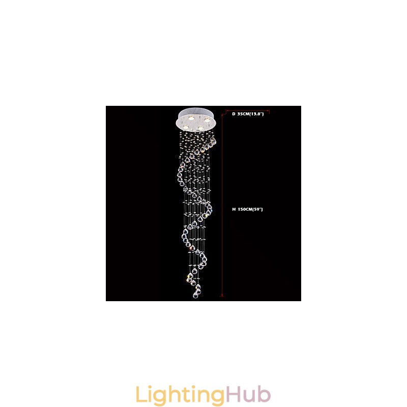 Crystal Pendant Light Chandelier Lighting 4 Lights Silver Canpoy Clear K9 Crystal Helix Ceiling Lamps H150CM