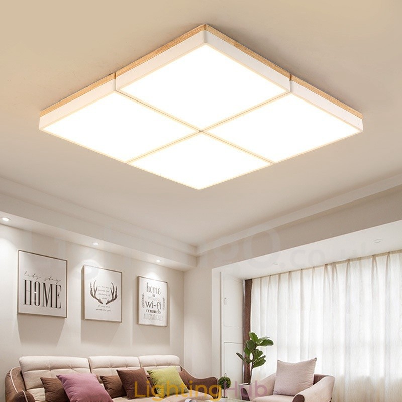 Large Square Dimmable Macaron Ultra thin Multi Colours Wood Ceiling Light with Acrylic Shade Ceiling Lamp Nordic Style