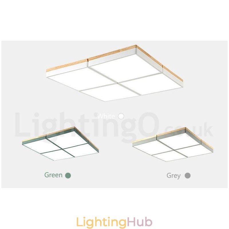 Large Square Dimmable Macaron Ultra thin Multi Colours Wood Ceiling Light with Acrylic Shade Ceiling Lamp Nordic Style