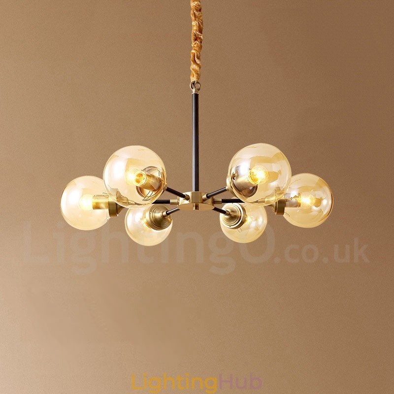 Pure Brass Luxurious Rustic Retro Vintage Brass Pendant Chandelier with Glass Shades