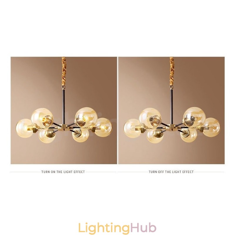 Pure Brass Luxurious Rustic Retro Vintage Brass Pendant Chandelier with Glass Shades