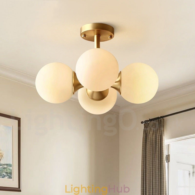 4 Light Pure Brass Modern Contemporary Simple Rustic Retro Vintage Flush Mount Ceiling Light with Glass Shades