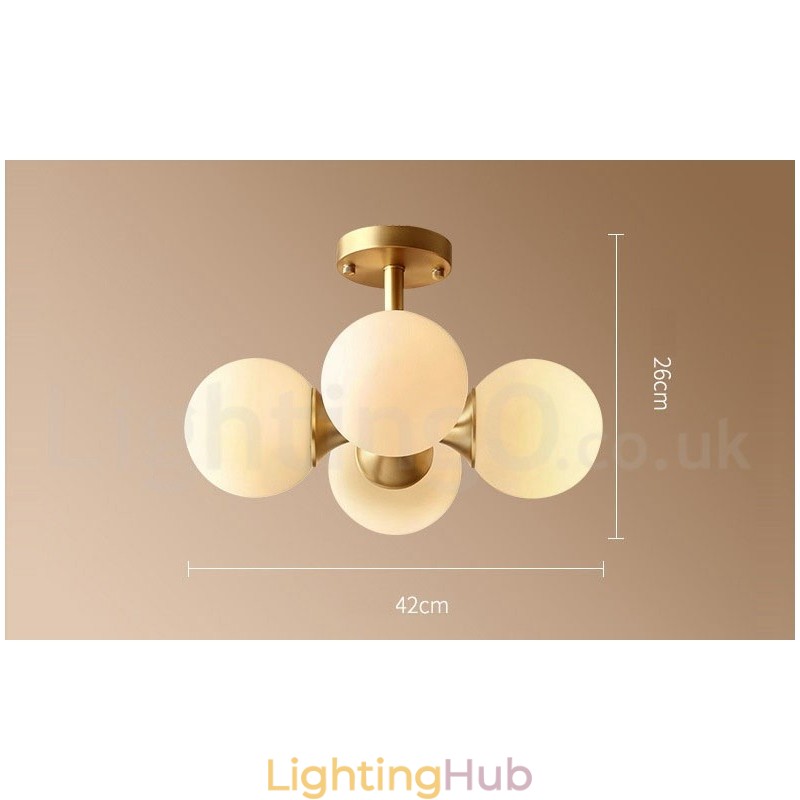 4 Light Pure Brass Modern Contemporary Simple Rustic Retro Vintage Flush Mount Ceiling Light with Glass Shades
