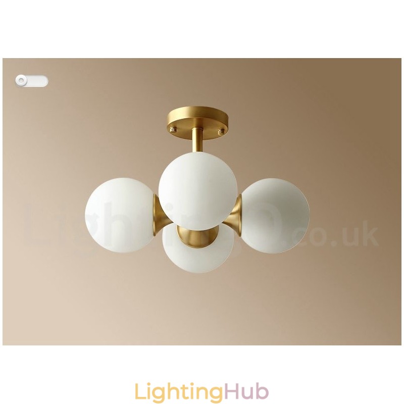 4 Light Pure Brass Modern Contemporary Simple Rustic Retro Vintage Flush Mount Ceiling Light with Glass Shades