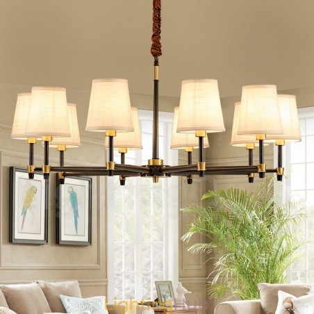 Pure Brass Large Luxurious Rustic Retro Vintage Brass Pendant Chandelier with Fabric Shades Pure Brass Large Luxurious Rustic Retro Vintage Brass Pendant Chandelier with Fabric Shades