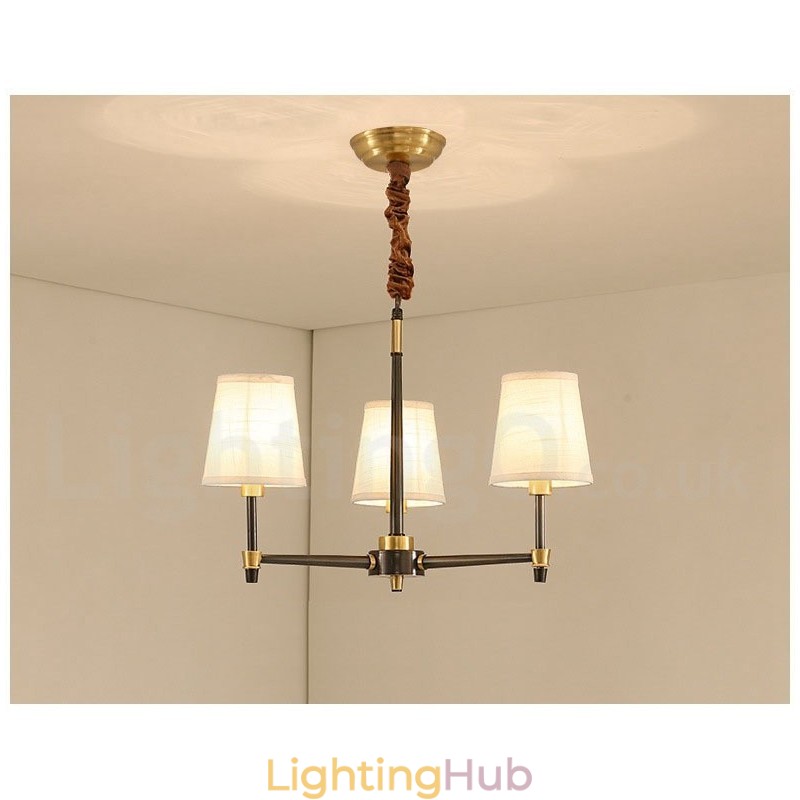 Pure Brass Large Luxurious Rustic Retro Vintage Brass Pendant Chandelier with Fabric Shades