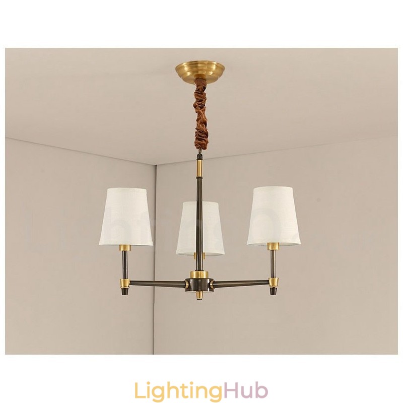 Pure Brass Large Luxurious Rustic Retro Vintage Brass Pendant Chandelier with Fabric Shades